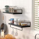 ZGO Floating Shelves for Wall Set of 2, Wall Mounted Storage Shelves with Black Metal Frame and Towel Rack for Bathroom, Bedroom, Living Room, Kitchen, Office (Black) ZGO