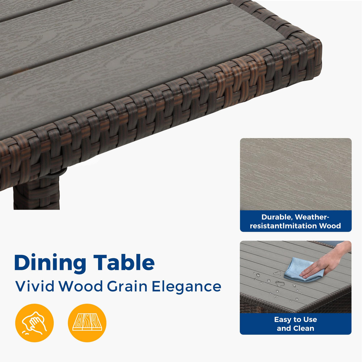 Wisteria Lane 7 Pieces Patio Furniture Set Outdoor Furniture Sectional, High Back Outdoor Patio Dining Table Set, Wicker Patio Conversation Set with Cushions for Balcony Lawn and Garden, Blue Wisteria Lane