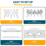 Hoteel Canopy 10x20 Heavy Duty Pop Up Canopy Tent with 6 Sidewalls,UPF50+ and Waterproof 1500mm,3 Height Adjustable,Upgraded Hexagonal Pipe,Commercial Instant Tent,for Picnic,Parties,Wedding,White Hoteel