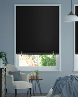 Blackout Roller Window Shades, Cordless Roller Shades, No Tools No Drill Pull Down Room Darkening Window Shades, Blackout Blinds for Bedroom Windows Home and Office(36''W x 72''H, Black) SAUIRS