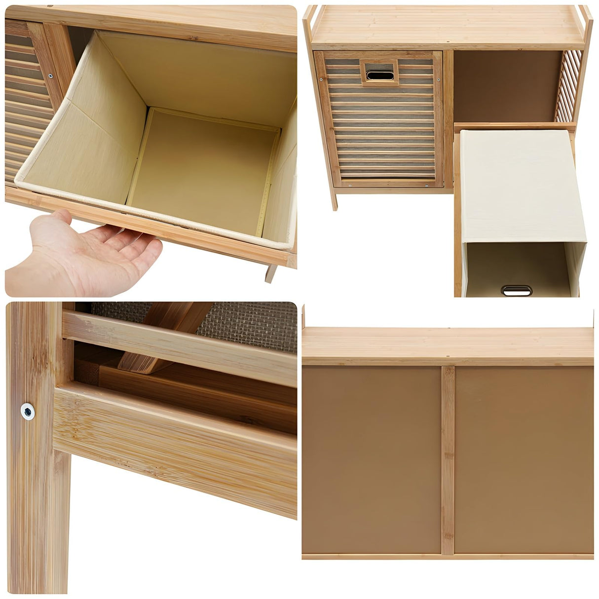 Double Tilt Out Laundry Hamper with 2 Removable Liner Bags,Bamboo Laundry Cabinet,Laundry Basket Organizer,Laundry Hamper Cabinet for Clothes Towels Toys(31.8 * 11.8 * 28.3in) Tianxrxy