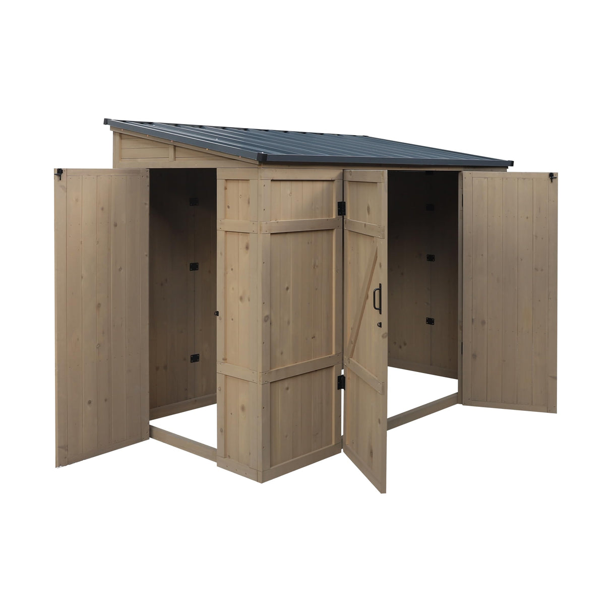 MUPATER 8×4 FT Wooden Storage Shed for Outdoor, Lean-to Shed Kit with Thickened Galvanized Steel Panels, Double Wide Door & Extra Side Door, Wooden Tools Shed with Air Vents for Patio Garden MUPATER