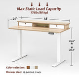 TIQLAB 48 * 24 Inch Standing Desk with Two Drawers, Stand Up Standing Desk Adjustable Height, Electric Sit Stand Desk with Storage Shelf and Splice Board, Maple TIQLAB