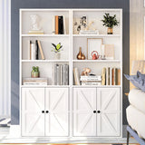 oneinmil 5 Tier Bookshelves and Bookcase with Doors Industrial Set of 2 Double Wide Floor Standing Book Shelf 59" Tall Display Shelves Bookshelf with Storage Cabinets for Living Room, White oneinmil