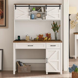 Farmhouse 47" Executive Desk, Computer Desk with Drawers and Storage Cabinet, Workstation Computer Desk with Hutch for Home Office Halitaa