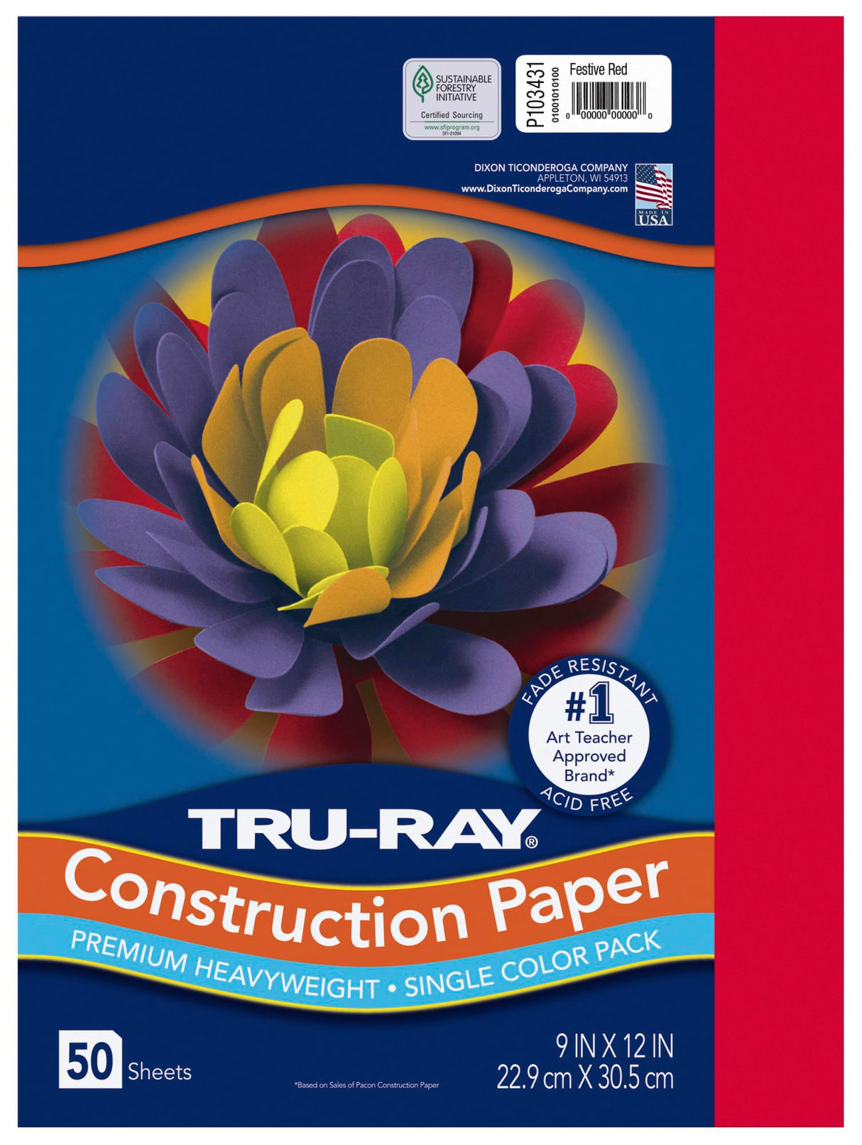 PACON - 103031 Pacon Tru-Ray Heavyweight Construction Paper, Festive Red, 9" x 12", 50 Sheets - 103431 Tru-Ray