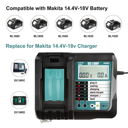 2 Pack 18V 5000mAh Lithium-ion Replacement Battery for Makita and 14.4V-18V Replacement Charger for Makita BL1830 BL1850 BL1840 - WoodArtSupply