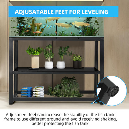 VOWNER 55-75 Gallon Fish Tank Stand - Metal Aquarium Stand, 48.4" x 14.9" x 29.5" Heavy Duty Reptile Tank Stand, Adjustable 2-Tier Fish Tank Rack Shelf for Home Office, Tank not Included, Bla - WoodArtSupply