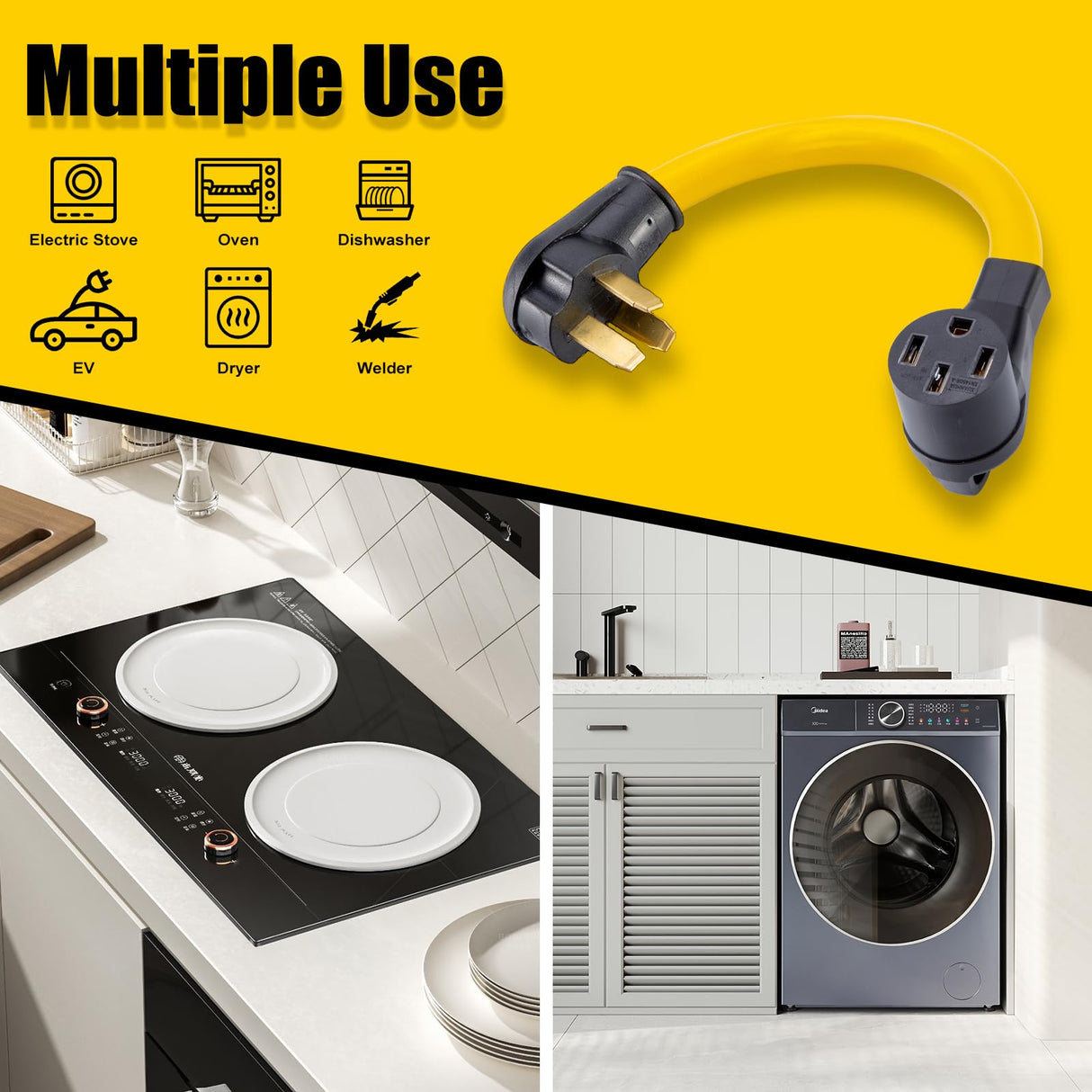 LAZMUMI NEMA 10-50P to 14-50R EV Charger Adapter Cord with 6-AWG Heavy Duty Adapter Cord for Tesla and Other EV Level 2 Charging,1.5 FT LAZMUMI