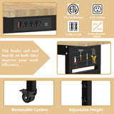 60" Adjustable Workbench，Multifunctional Rolling Heavy Duty Workbench with Wheels，Suitable for Large Capacity Rubberwood Countertop Workbench for Garage, Office, Workshop IBXFO