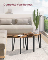 VASAGLE Nesting Coffee Tables, End Tables Set of 2 for Living Room Bedroom, Industrial Small Stacking Side Tables with Metal Frame for Couch, Rustic Brown and Black ULET013B01 VASAGLE