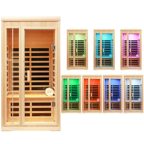 KOOZONEGM 1 to 2 Person Infrared Sauna,Hemlock Wood Low EMF FAR Dry Sauna Indoor Saunas for The Home Remote Control, with Colored Lights 1350W,Room:75.59 * 35.82 * 40Inch KOOZONEGM
