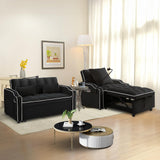 Sleeper Sofa Couch Bed with USB & Type C Port, Modern 3-in-1 Convertible Velvet Pull Out Loveseat Futon Sofa w/Phone Holder/Cup Holder for Living Room Apartment, Adjustable Backrest, Black Antetek