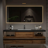 Bathroom Vanity with Sink - Modern Single Sink Bathroom Vanity, Wall Mounted Solid Wood Bathroom Sink Cabinet, Elegant Floating Vanity with Ample Storage and LED Anti-Fog Mirror (Square Mirror, 36") ZGNBSD