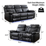 Power Recliner Sofa Set of 2 Piece with Bass Speakers for Living Room,Faux Leather Electric Zero Gravity 3 Seater Reclining Couch with Wireless Charger and Loveseat Theater Chair with LED Lights,Black Comfort Stretch