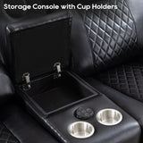 Power Recliner Sofa Set of 2 Piece with Bass Speakers for Living Room,Faux Leather Electric Zero Gravity 3 Seater Reclining Couch with Wireless Charger and Loveseat Theater Chair with LED Lights,Black Comfort Stretch