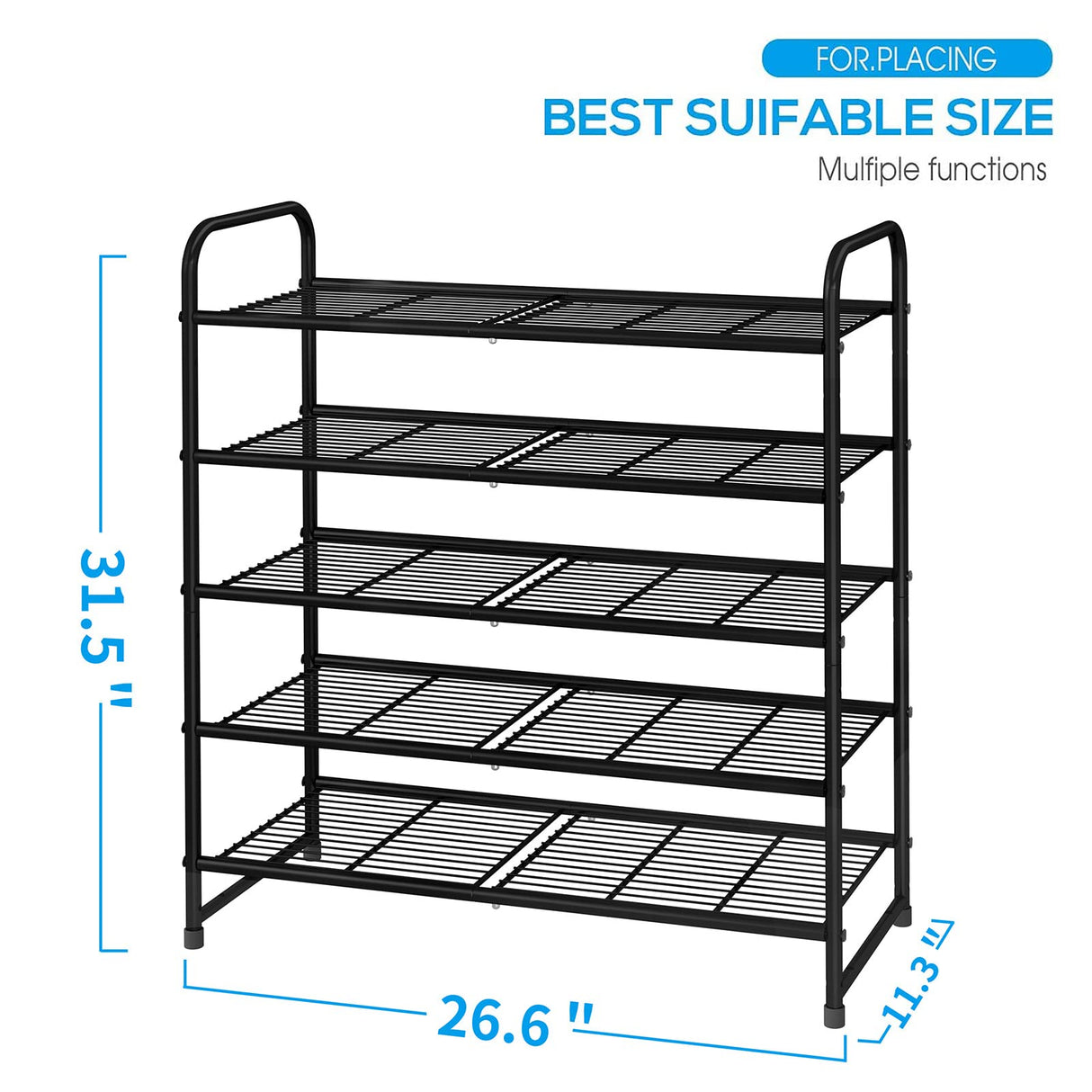 Simple Trending 5-Tier Stackable Shoe Rack, Expandable & Adjustable Shoe Organizer Storage Shelf, Wire Grid, Black Simple Trending