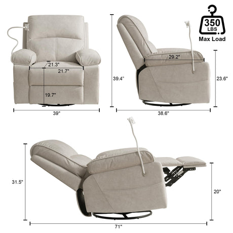 YuuYee Nursing Rocking Chair for Breastfeeding, Glider Nursery 360°Swivel Rocker Recliner Chair with Adjustable and Removable Phone Holder,Wide Seat, Beige YuuYee
