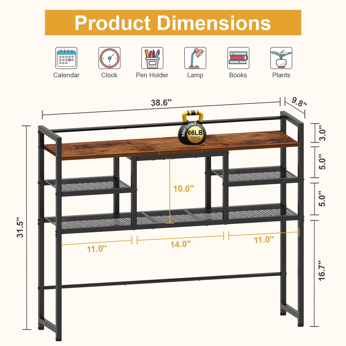 Snughome Desk Shelf, 38.6" Desktop Bookshelf, Desk Hutch Dorm, Countertop Storage Hutch with 5 Shelves for Computer Desk, Multipurpose Wood Desktop Display Organizer Rack for Home Office Dorm Snughome