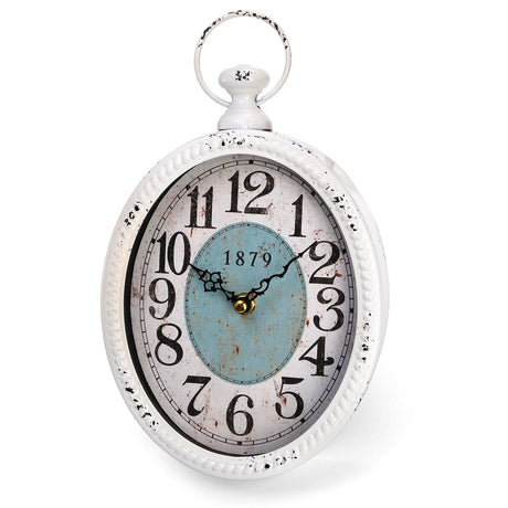 ZENFUN Oval Retro Wall Clock, Rustic Silent Clocks, Elegant Vintage Style, White Antique Design, Battery Operated Non Ticking Wall Clock for Kitchen,Farmhouse, Office(11.2" H x 6.7" W) ZENFUN