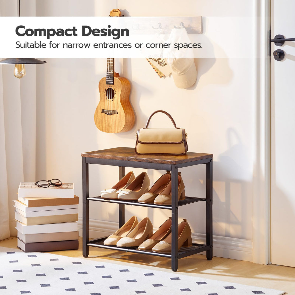 HOOBRO Shoe Bench, 3-Tier Shoe Rack, Industrial Shoe Organizer Storage Bench, 19.7 inches Entry Bench with Mesh Shelves, for Entryway, Living Room, Hallway, Easy Assembly, Rustic Brown BF50HX01 HOOBRO