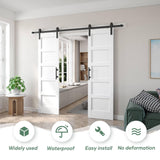 Fredbeck 24x84 inch Double White Barn Door with 8FT Barn Door Hardware Kit Included,with MDF and Wood, Solid PVC Surface,DIY Assembly,5-Panel,48inch FREDBECK