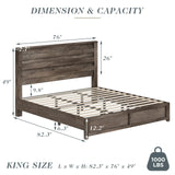 Albott Rustic Grey King Size Wood Platform Bed Frame with Slatted Headboard and No Box Spring Needed Albott