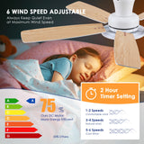 BYKISTOK Flush Mount RGB Ceiling Fan with RGB Light - 52In White Ceiling Fan Light with Reversible Mute Motor, 3CCT LED Dimmable, Low Profile Modern Ceiling Fans for Indoor, Party, Living Room BYKISTOK