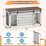 EBE Dog Crate Furniture, 63''Wooden Dog Kennel with Removable Divider and Sliding Door, Dog Crate with Double Rooms, Heavy Duty Dog Crate Table Indoor TV Stand for Small Medium Large Dogs EBE