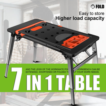 Evcitn Portable Workbench,7-in-1 Work Benches for Garage,45”Folding Work Table,Used as Car Creeper,Sawhorse,Platform,Scaffold,Hand Truck with 4 Wheels,550lbs Load Capacity - WoodArtSupply