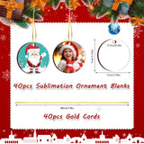 ZYNERY 40 Pcs Sublimation Ornament Blanks, Christmas Ornament Blanks, Double Side Sublimation Blanks Products with Gold String, MDF Round Acrylic Blanks Ornaments for Crafts, Christmas Gift, 2.76 in ZYNERY