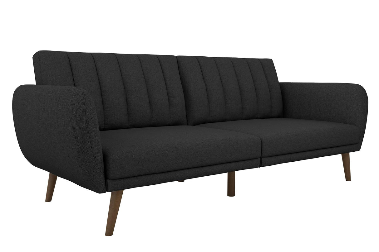 Novogratz Brittany 82 Inch Futon Sofa Bed, Upholstered Couch Sleeper with Tufted Back, Mid-Century Modern, Dark Gray Novogratz
