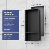 BWE 13" X 25" Stainless Steel Shower Niche, No Tile Needed Black Wall Niche, Double Shelves Recessed for Bathroom Storage,Over Mount Installation BWE