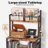 EasyCom Record Player Stand with Vinyl Storage, Turntable Stand Holds Up to 300 Albums, Large Record Player Table with Charge Station, Vinyl Record Stand for Living Room Bedroom EasyCom