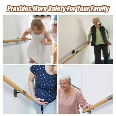 5FT Round Wooden Handrail for Indoor Staircase Handrail,Wall Mount Support Stair Railings, Non-Slip Safety Corridor,Lofts,Patio,Guardrail Wood Hand Railings for Elderly,Children,Disable People KWDOBUUS
