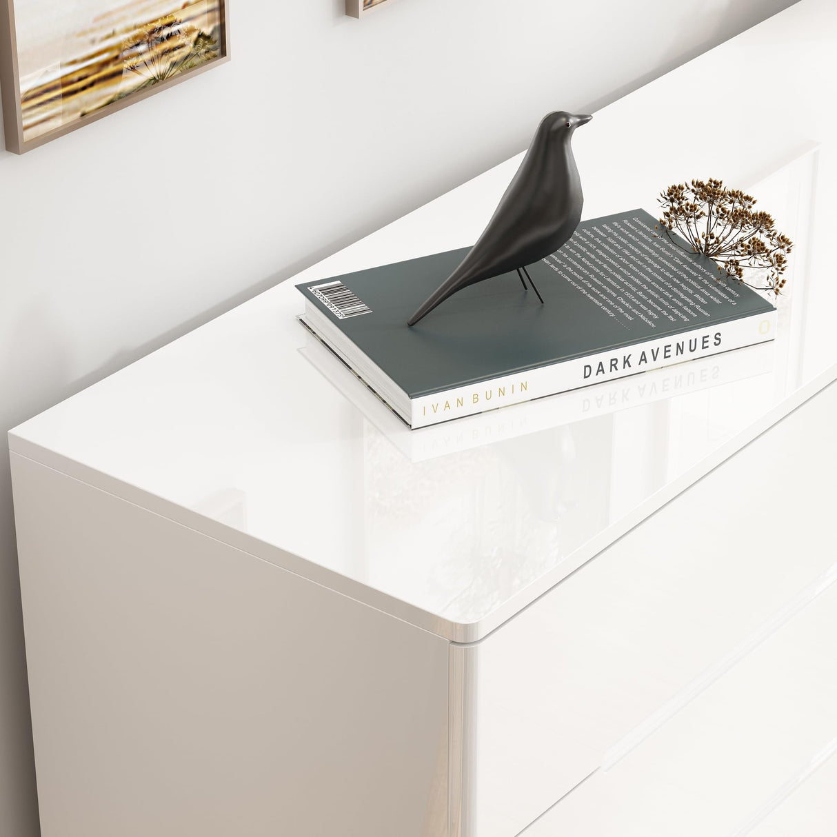 Hitow 8 Drawers Double Dresser for Bedroom, Wooden Wide Dresser with Light & Glossy Surface, Modern White Chest of Drawers, LED Light, White, 63”W x 15.7”D x 30.9”H Hitow