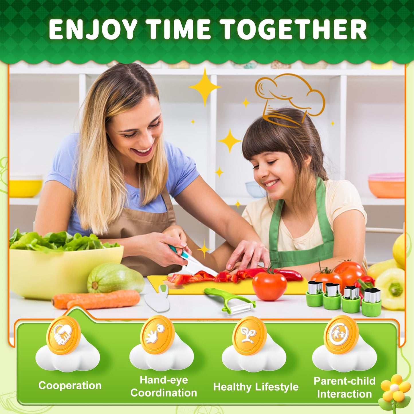 13 Pieces Montessori Kitchen Toys for Toddlers-Kids Cooking Sets Real-Toddler Toys Set for Real Cooking with Plastic Children Safe Knives Crinkle Cutter Kids Cutting Board