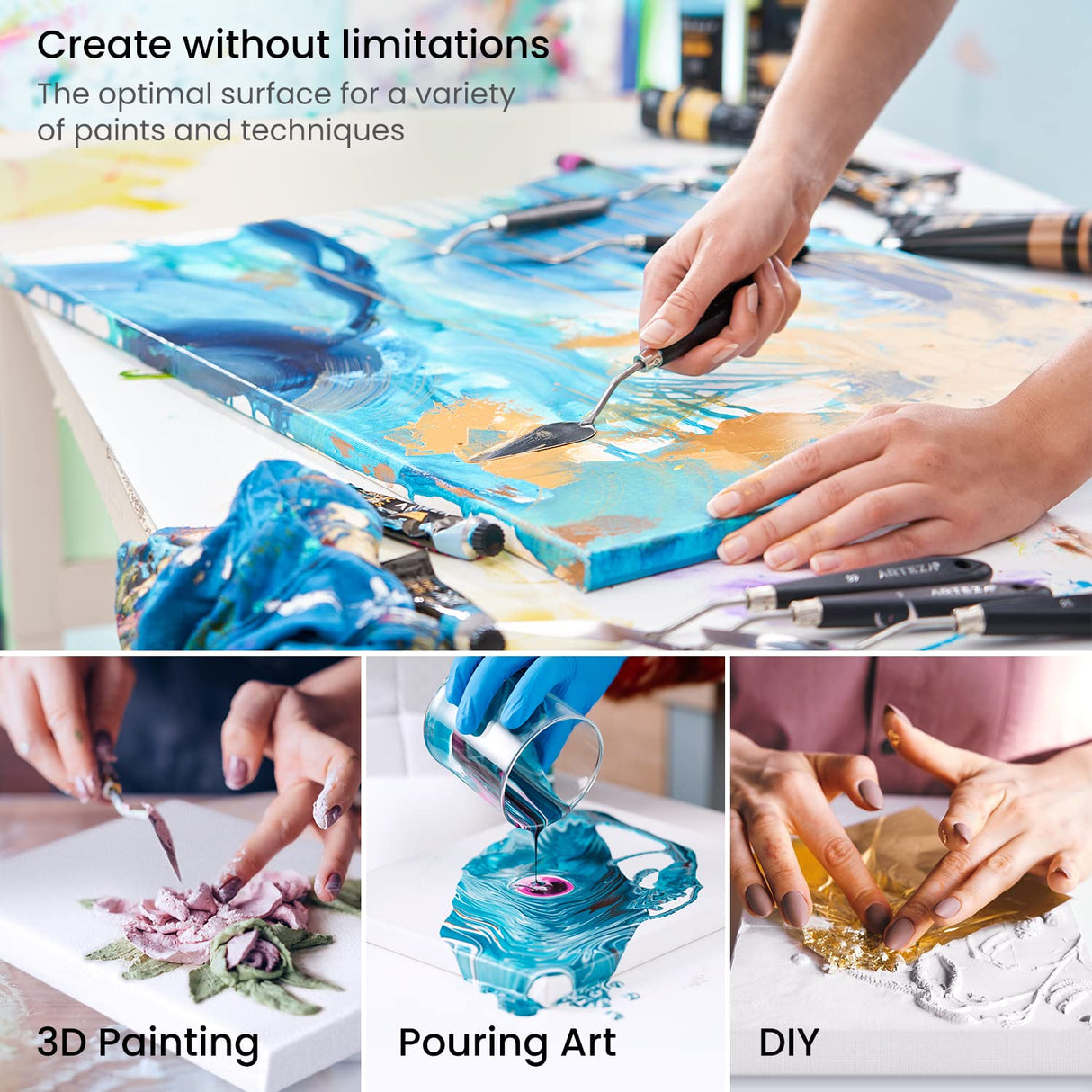 ARTEZA Stretched Canvas, 18 x 24 Inches, Pack of 4, Blank White Large Canvas for Painting for Acrylic, Oil and Gouache Paints ARTEZA