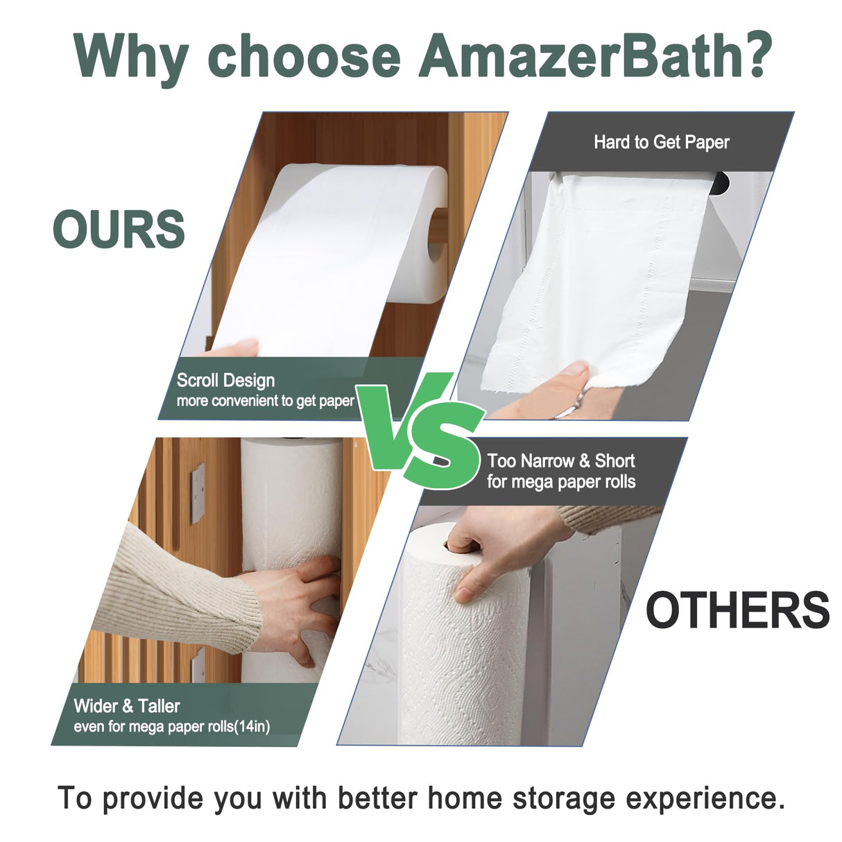 AmazerBath Toilet Paper Storage Cabinet Bamboo, Toilet Paper Holder with Storage for Small Spaces, Slim Bathroom Storage Cabinet, 33x7.3x6.5 Inches AmazerBath