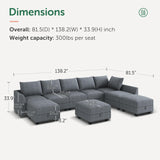 HONBAY Modular Sectional Sofa with Storage Reversible Sectional Modular Sofa Couch with Ottomans U Shaped Sectional Couch for Living Room, Bluish Grey HONBAY