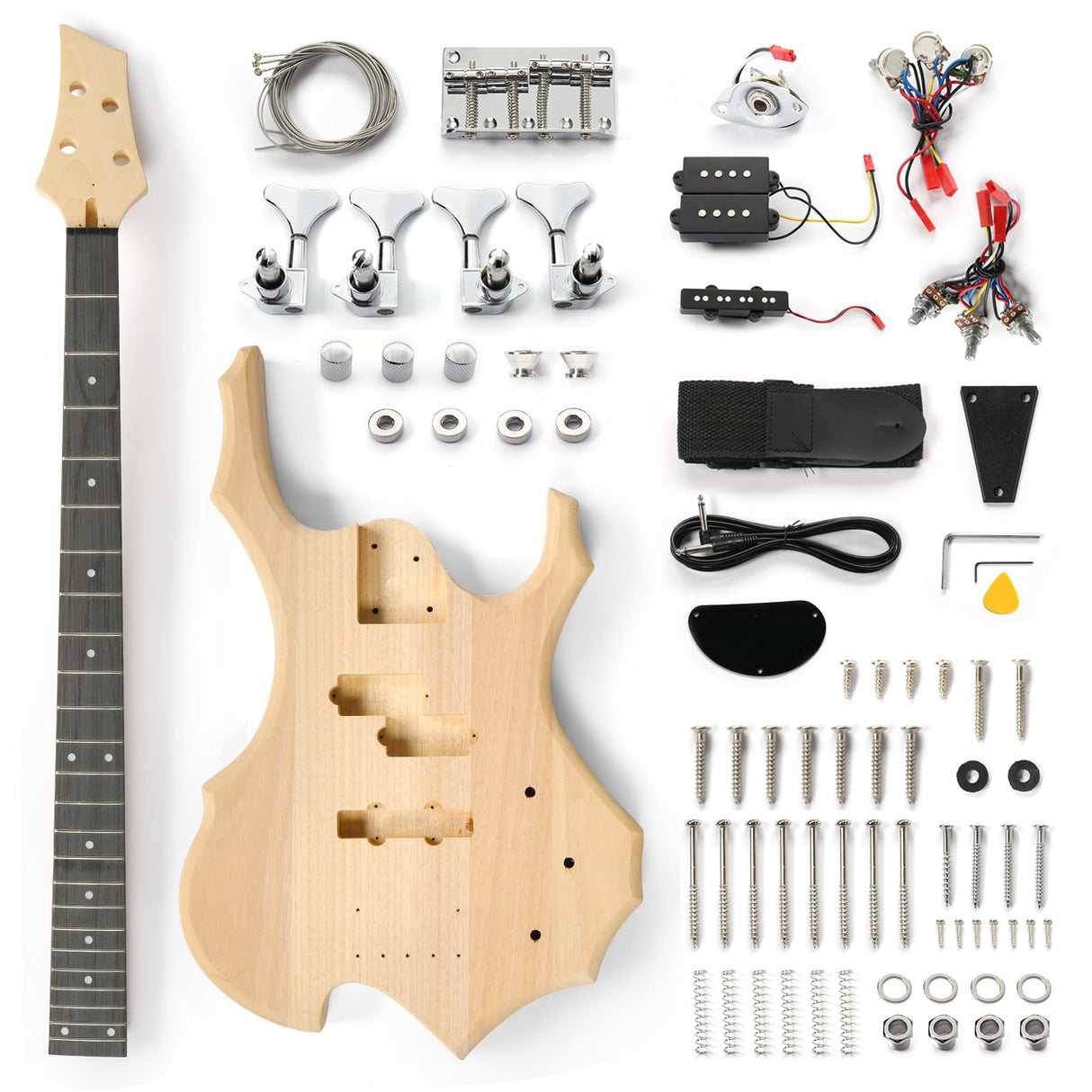 Ktaxon DIY Electric Guitar Kit, 46Inch DIY Bass Guitar Kit with Mahogany Body, Solid Wood Fingerboard and Maple Neck, Easy Installation & All Accessories Included to Build Your Own Guitar(Flame) Ktaxon