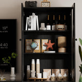 TUSY 4-Piece Large TV Stand with Bookshelves for TVs up to 75", TV Entertainment Center Media Center with Tempered Glass Doors and Shelves, TV Hutch for Living Room (Black) TUSY