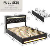 LIKIMIO Black PU Leather Full Size Bed Frame with LED Lights and 4 Storage Drawers LIKIMIO