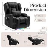 Power Recliner Chairs for Adults with Massage and Heat,Single Faux Leather Recliner Chair Sofa Reclinable Home Theater Seating with LED Lights,Cup Holders,Reclining Chair for Living Room (Black) Generic