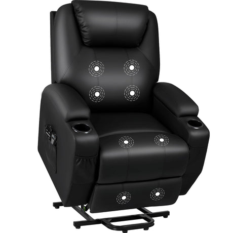 JUMMICO Power Lift Recliner Chair with Massage for Elderly PU Leather Modern Reclining Sofa Chair with Cup Holders, Remote Control, Adjustable Furniture (Black) JUMMICO