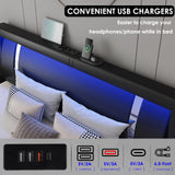 Keyluv Modern Black Queen Bed Frame with RGB LED Headboard, 2 Storage Drawers, and USB Ports Keyluv