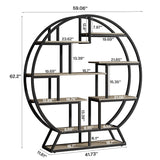 Tribesigns Bookshelf, Round Bookshelves Etagere Bookcase, 63 Inch Industrial Wood Book Shelf with Staggered Shelves, Open Shelving Organizer Rack Display Shelf for Home Office, Living Room, Grey Tribesigns
