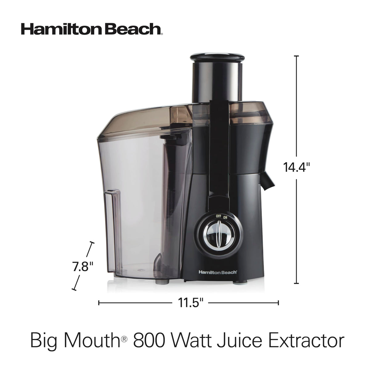 Hamilton Beach Juicer Machine, Big Mouth Large 3” Feed Chute for Whole Fruits and Vegetables, Easy to Clean, Centrifugal Extractor, BPA Free, 800W Motor, Black Hamilton Beach