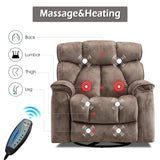 INZOY Oversized Rocker Recliner with Heat and Vibration, Manual Swivel Rocking Recliner Chair with Vibrating Massage, Comfy Padded Overstuffed Soft Fabric Heated Recliner,Camel INZOY