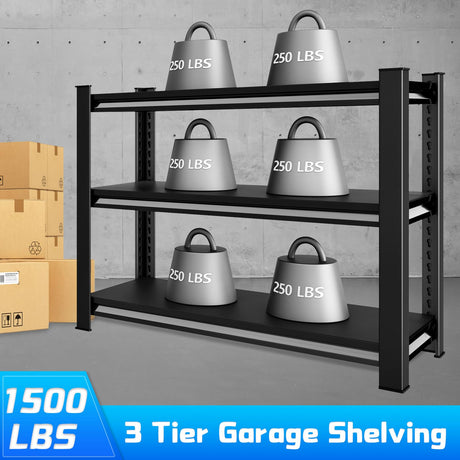Rufokisa 40" W Garage Shelving Heavy Duty，1500LBS Loads Adjustable Garage Storage Shelves,3-Tier Metal Storage Racks and Shelving Units, Utility Rack Shelves,40”W x 18”D x 36”H,Black Rufokisa